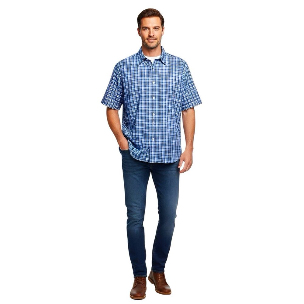 Daniel Cremieux Mens Button down Shirt  Sz XL Plaid Blue Grunge Blue Spring